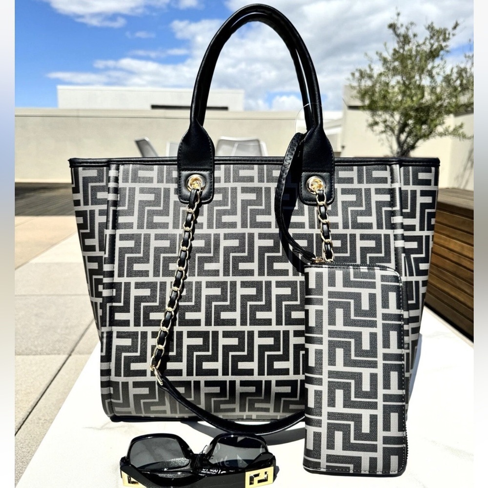 MKF Collection Large Tote Bag Wallet Set 2pc Black White NWT